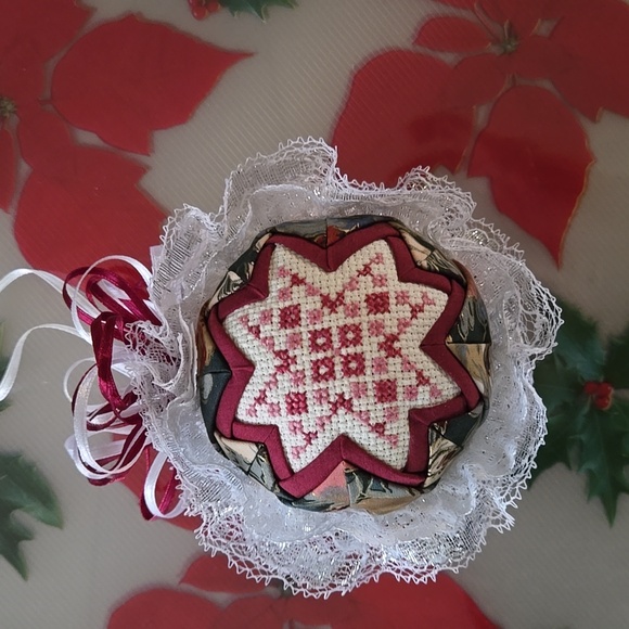 Handmade Quilted & Cross stitch Christmas Ornament - Picture 1 of 7